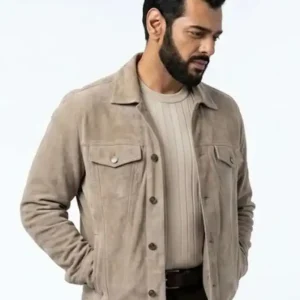 Shop Fuad Ahmed TV Sseries Sullivan’s Crossing 2026 Amir Malik Trucker Grey Suede Jacket