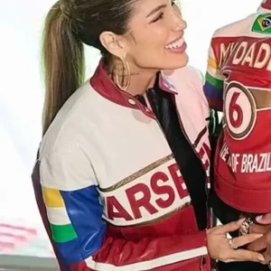 Shop Gabrielle Figueiredo The king of Brazil Arsenal Motorcycle Leather Jacket