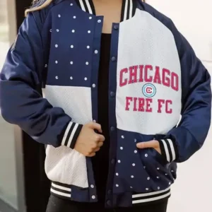 Shop Gameday Couture Chicago Fire FC Rhinestone Blue and White Varsity Jacket