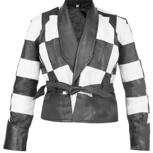 Shop Hailee Steinfeld Sinners Mary Black and White Leather Checkered Moto Jacket