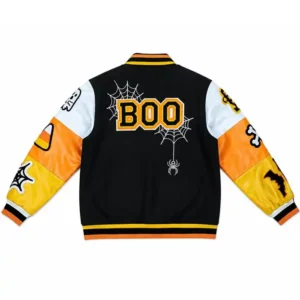 Shop Halloween Boo Embroidered Patches Varsity Jacket
