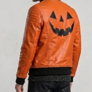 Shop Halloween Handcrafted Jack O Lantern Orange Pumpkin Leather Jacket
