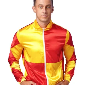 Shop Halloween Horse Jockey Yellow and Red Retro Satin Uniform Jacket