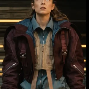 Shop Hunter Schafer TV Series Blade Runner 2099 Cora Maroon Jacket