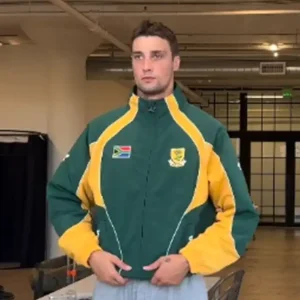 Shop Intra South Africa Green and Yellow Lightweight Bomber Jacket