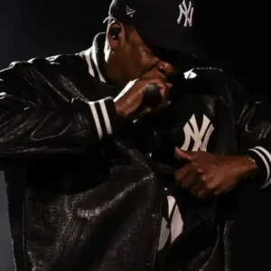 Shop JAy-Z 30th anniversary 2026 Yankees Stadium Performance Black Leather Bomber Jacket