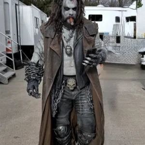 Shop Jason Momoa behind The Scenes Look Supergirl 2026 Lobo Brown Sleeveless Leather Coat