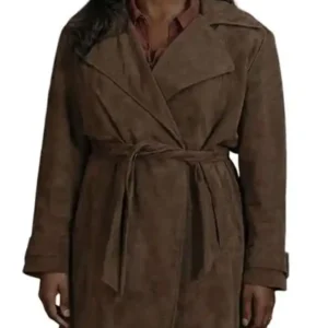 Shop Joy Marshall Fightland S01 Deborah Ayorinde Brown Suede Leather Trench Coat