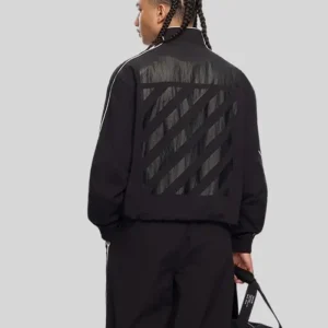 Shop L AB Diagonal Black Zip-Up Track Jacket