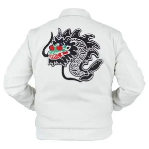 Shop Michael Peters White Wool Beat It Dragon Jacket For Men and Women