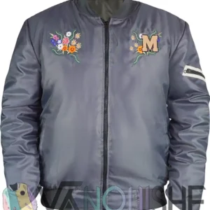Shop Michelle Buteau TV Series Survival Of The Thickest S10 Mavis Beaumont Grey Embroidered Floral Bomber Jacket