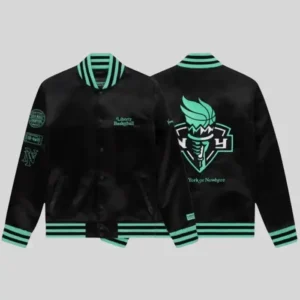 Shop New York or Nowhere Liberty Twin Flame Black and Green Varsity Jacket