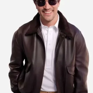 Shop Paul Anthony Kelly Dior PFW 2026 Brown Bomber Leather Jacket