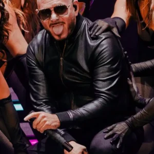 Shop Poland 2026 Concert Pitbull Black Bomber Leather Jacket