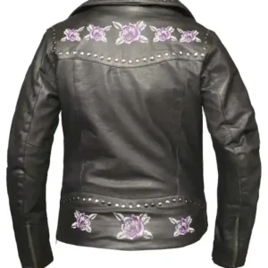 Shop Purple Rose Black Motorcycle Leather Jacket For Women