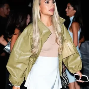 Shop Raising Cane’s Party 2026 Brittany Brideau Oversized Green Leather Bomber Jacket