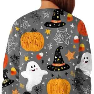 Shop Scrub Halloween Graphics Print Working Uniform Jacket