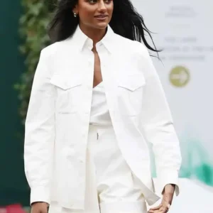 Shop Simone Ashley Wimbledon Tennis Championships 2026 White Shirt Jacket