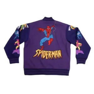 Shop Spider Man 90s Purple Varsity Jacket