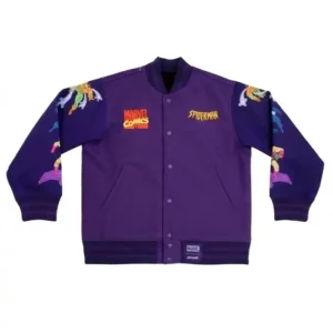 Shop Spider Man 90s Purple Varsity Jacket