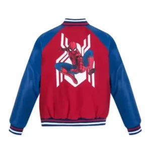 Shop Spider Man 90s Red With Blue Varsity Jacket