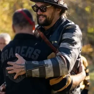 Shop TV Series On The Roam 2026 Jason Momoa Vintage Striped Leather Jacket