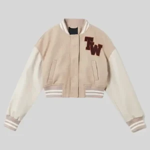 Shop TW Colorblock Beige Cropped Varsity Jacket For Women