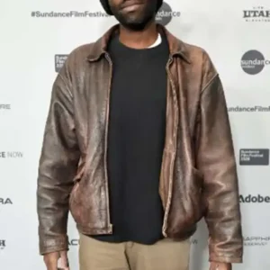Shop The Invite Sundance Film Festival 2026 Devonté Hynes Brown Distressed Leather Jacket