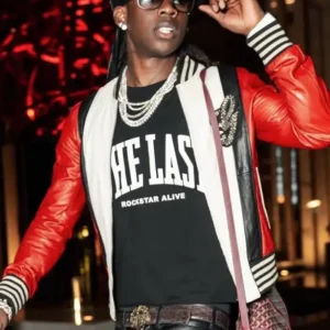 Shop The Rema Dubai 2026 Red and White leather Jacket For Sale