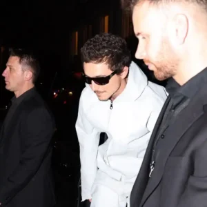 Shop Timothée Chalamet After Party Paris 2026 White Hooded Jacket