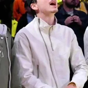 Shop Timothee Chalamet Los Angeles White Bomber Jacket