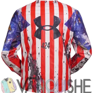 Shop Under Armour x 424 American Flag Collarless Style Leather Jacket