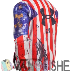 Shop Under Armour x 424 American Flag Collarless Style Leather Jacket For Men and Women