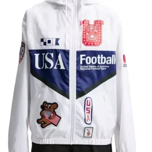Shop Virgil Abloh FIFA world Cup 2026 USA Anthem Hooded White Jacket