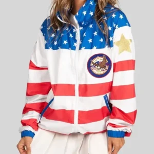 Shop Women American Flag Windbreaker Multicolor Zipper Jacket