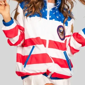 Shop Women American Flag Windbreaker Multicolor Zipper Jacket Sale