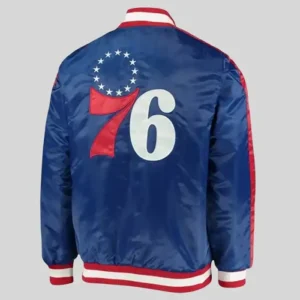 Sixers Starter 76ers Blue Satin Varsity Jacket For Men and Women