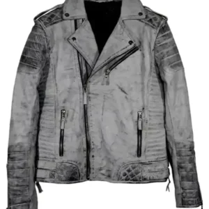 Smoke Grey Quilted Biker Leather Jacket
