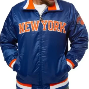 Starter New York Knicks Bomber Blue Satin Jacket