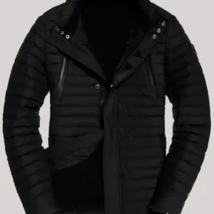 Superdry Rain Racer Black Puffer Jacket For Sale