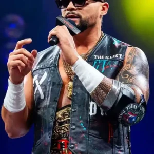 TNA World Champion 2026 Mike Santana The Illest Black Leather Vest