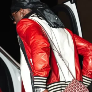 The Rema Dubai 2026 Red and White leather Jacket For Sale
