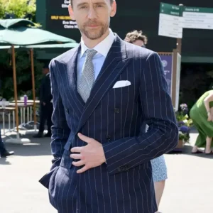 Tom Hiddleston 2026 Wimbledon Tennis Championships Navy Blue With White Stripes Blazer For Men