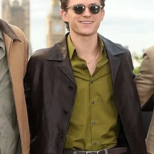 Tom Holland THE ODYSSEY Photocall London 2026 Brown leather Jacket Men and Women