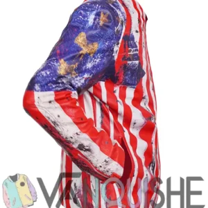 Under Armour x 424 American Flag Collarless Style Leather Jacket For Sale