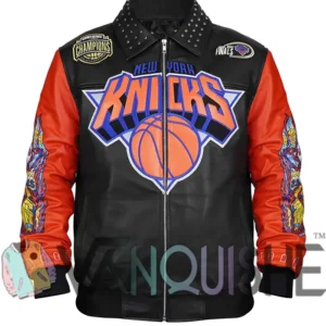 Who Decides War x New York Knicks Leather Jacket 2026 Front