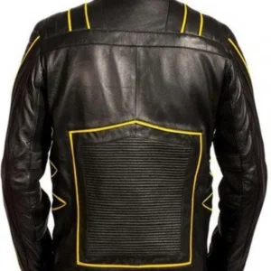 Wolverine Logan Gold Stripe Black Moto Leather Jacket