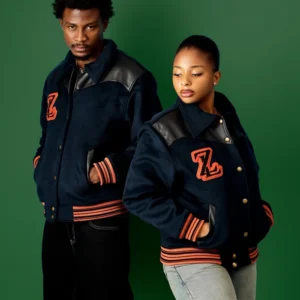 Zedluxe Navy Blue Wool Varsity Jacket For Men and Women