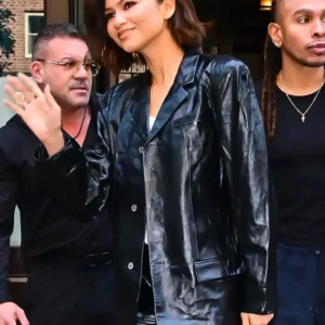 Zendaya THE ODYSSEY Press New York 2026 Black Leather Blazer