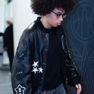 All Star Game 2026 Olivia Miles Black Bomber Leather Varsity Jacket